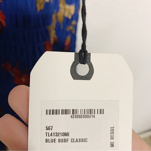 NWT Leith Smocked Square Neck Short Sleeve Mini Dress Blue Floral Size Medium - Picture 7 of 7